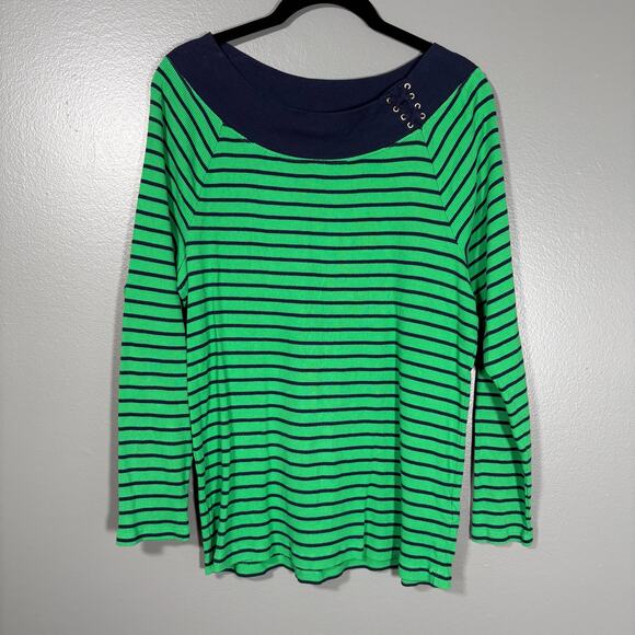 Lauren Ralph Lauren LRL Green Striped Nautical Preppy Knit Top - 1X - Plus Size - Picture 1 of 5